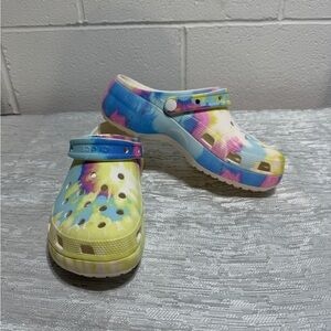 Crocs Rainbow Pastel Tie-Dye Platforms Clogs Slip On Unisex Multicolor size 11
